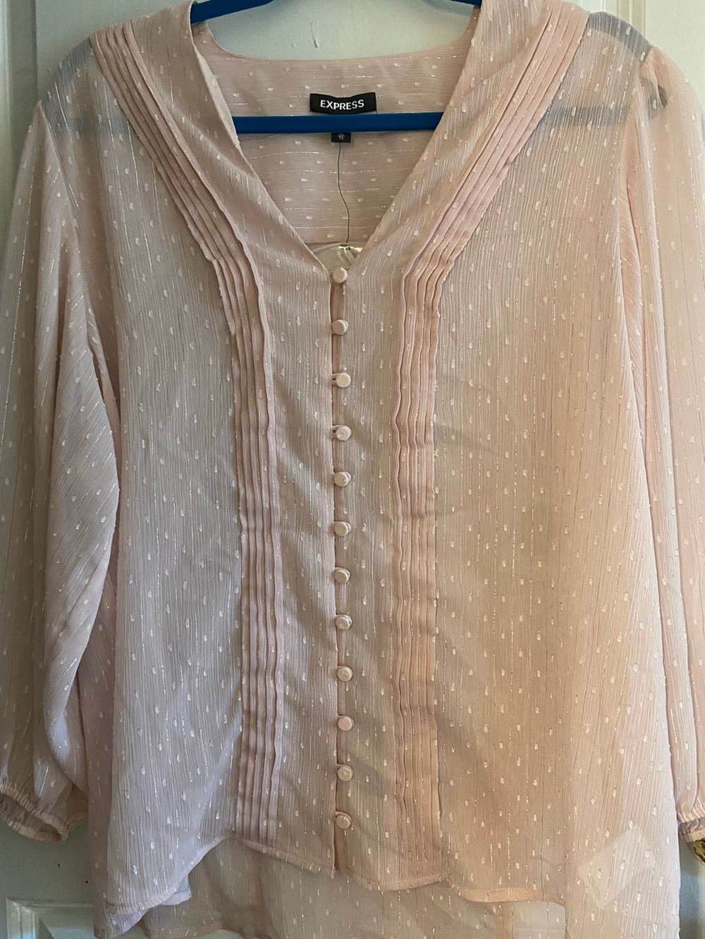Express Light Pink Semi-Sheer Pintuck Button Blouse